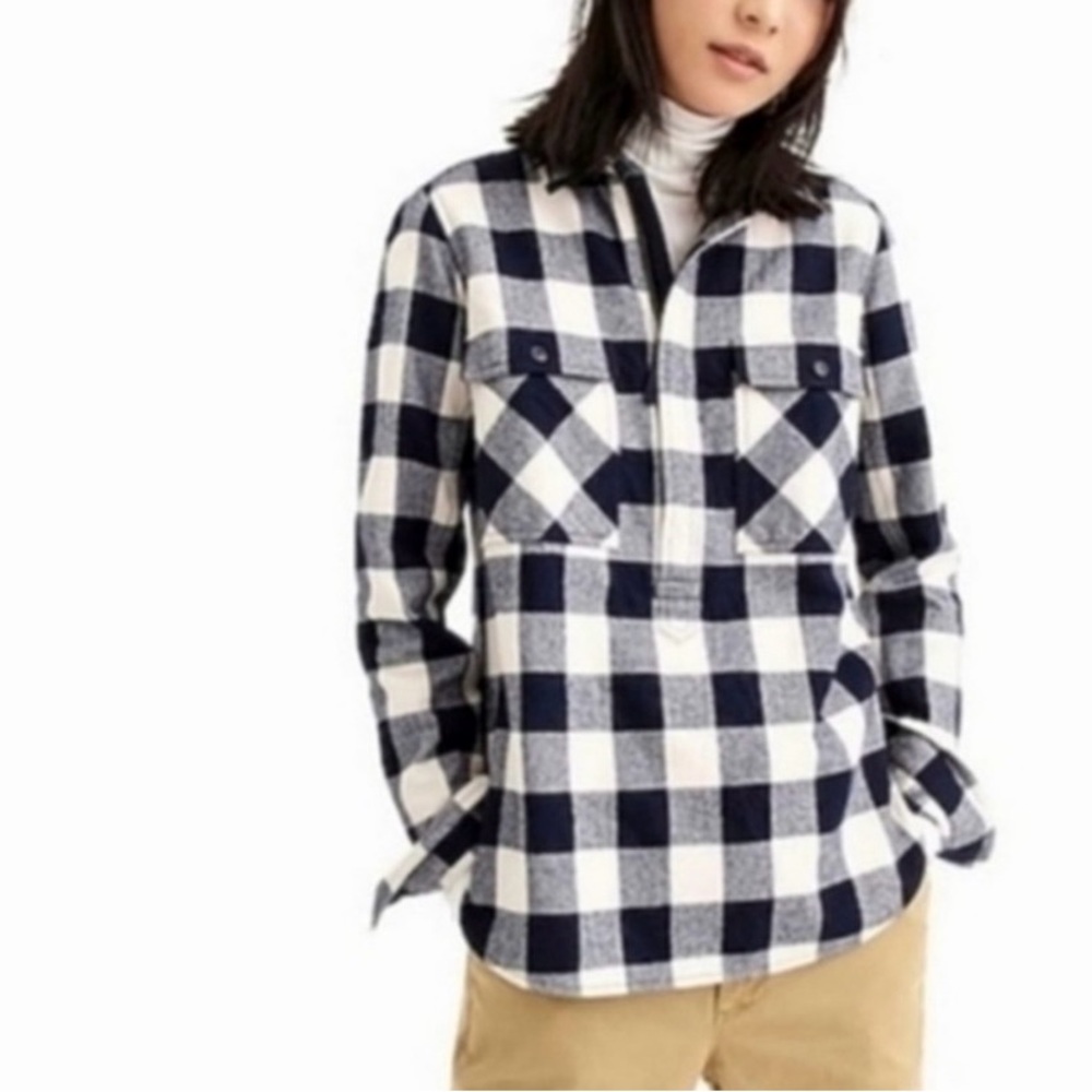 J. Crew Flannel Navy & White Half-Zip XS